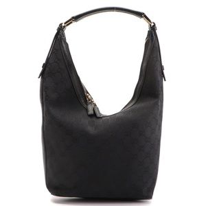 Authentic! Gucci Shoulder Bag in Black GG Canvas and Leather